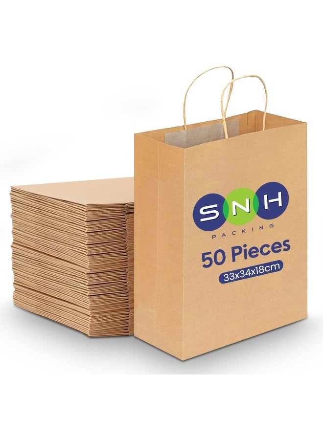 SNH Packing Kraft Paper Bag Brown Twisted Handle 33X34X18 cm Party Bags Hen Bride Birthday Gift Wedding Celebrations For Favour - 50 Pieces - Image 1